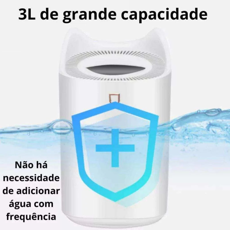 Umidificador de Ar Ultrassônico 3 Litros - Aromaterapia